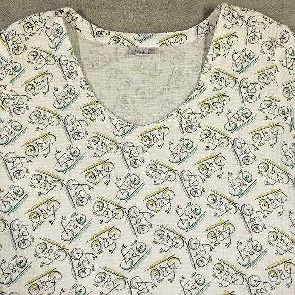 CMC Color Me Cotton Top Size XXL Bicycle Print Muslin Gauze Soft Boxy Lagenlook - Picture 1 of 9